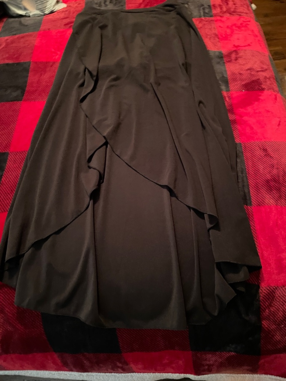 Women's Black A-Line Ruffle Maxi Skirt
